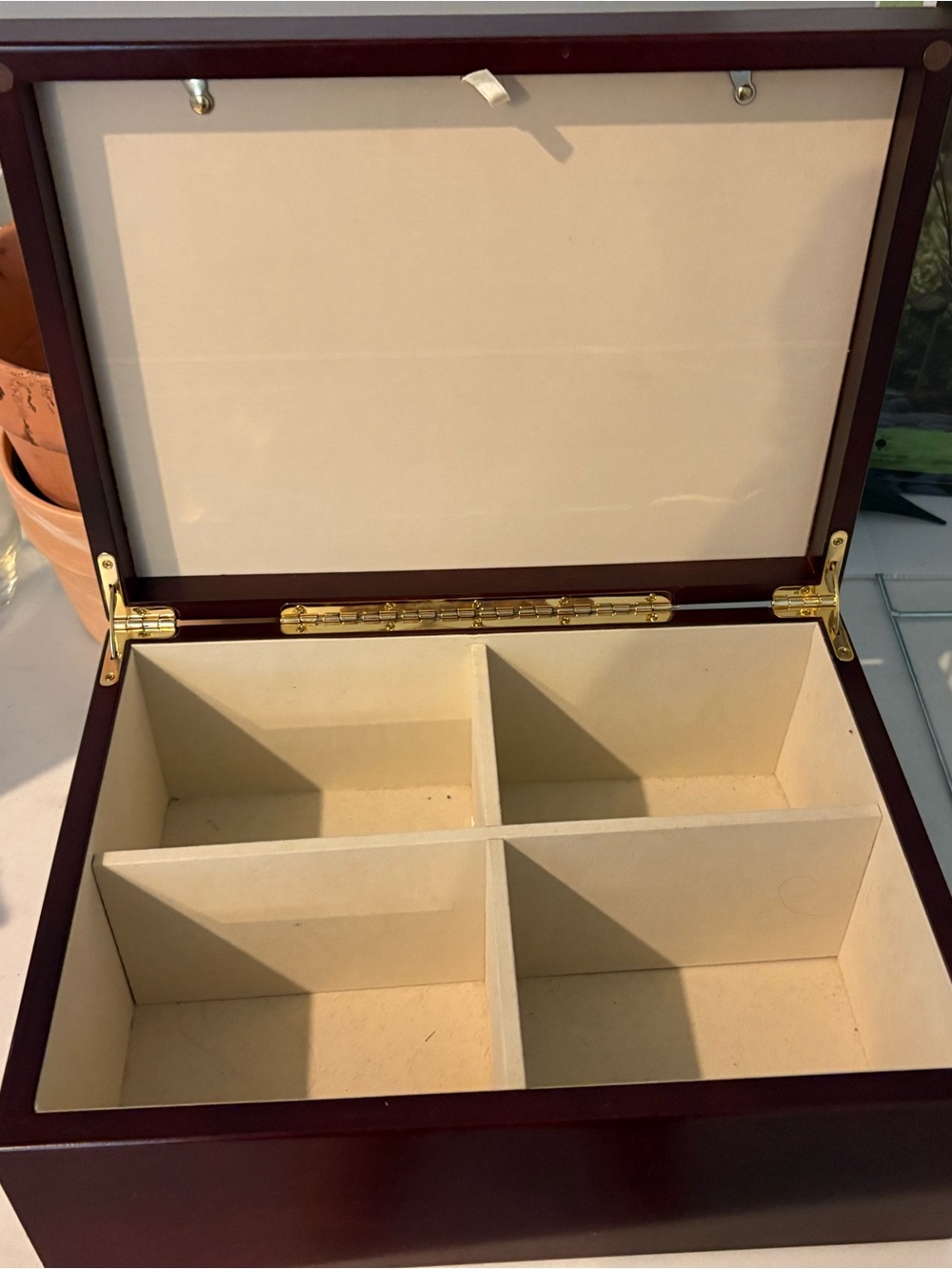 Wooden Jewelry Organizer Box with Cream Interior - Brown
